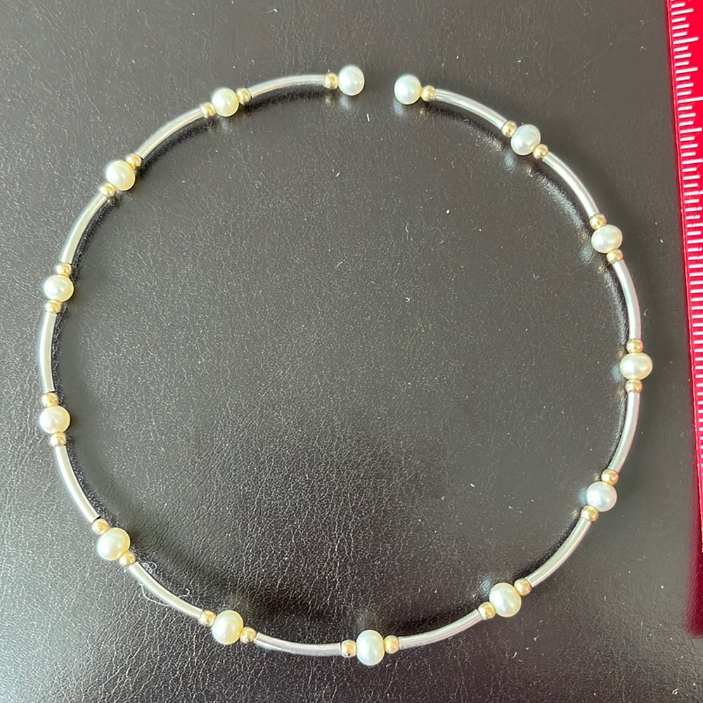 Silver, pearl, gold choker